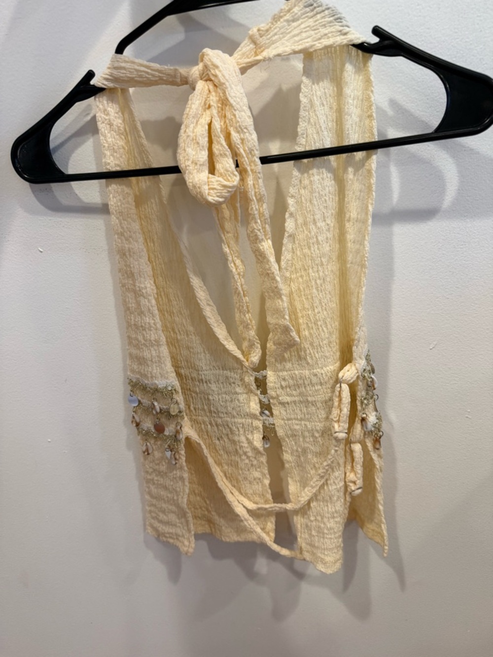 Cream Halter Tie-Back Top with Sequin Trim - Women - Picture 2 of 2